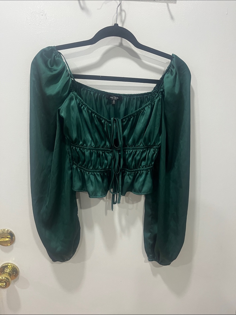 wild fable Deep Green Satin Ruched Crop Top